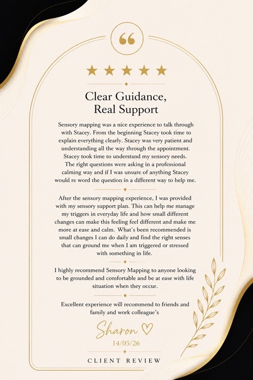 Five-star client review from Sharon: Clear Guidance, Real Support